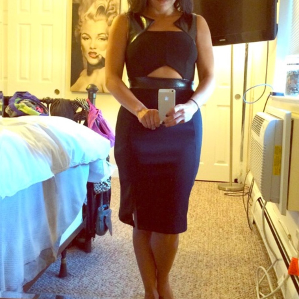 Sexy Leather Cutout Midi Dress